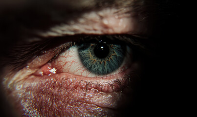 Captivating Close-Up of a Blue Eye Showcasing Intricate Details and Intense Expression