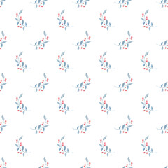 Winter print. Seamless pattern. Christmas, winter motifs. Red berries, mistletoe. Sprig of mistletoe. Pine twig. Cones, forest motifs. Home textiles, tablecloth. Christmas. Christmas pattern.