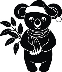 Silhouette Vector Illustration of a Cute Animal in Santa Hat and Scarf