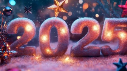 Festive 2025 new year celebration with glittering lights and star decorations