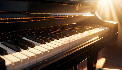 Classic Acoustic Piano Ivory keys in Spotlight for Musical Composer Musician Performance Entertainment