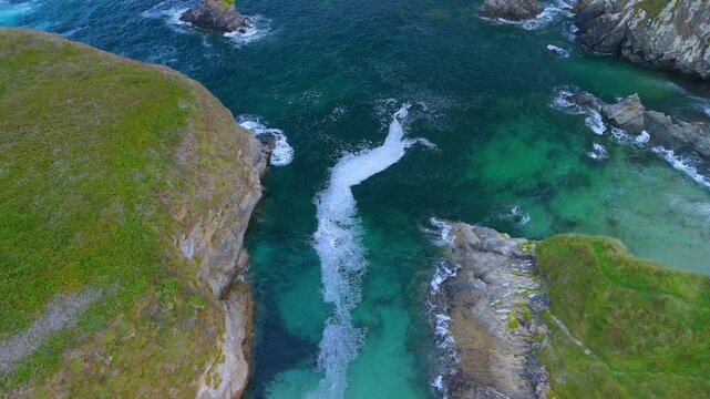 Aerial view from a drone of the coastal area, beaches and sea of ​​the Hermitage of Santa Comba in the parish of Covas. Ferrol. Province of La Coru&ntilde;a. Galicia. Spain. Europe