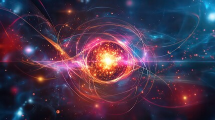 Obraz premium A swirling vortex of light and energy with a bright, fiery core, resembling a celestial event or a powerful burst of energy.