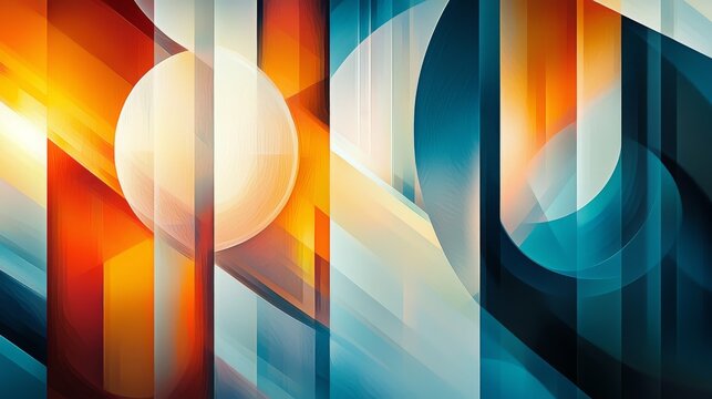 Abstract Geometric Art with Vivid Colors and Dynamic Forms, Featuring Circular Shapes and Vertical Lines in a Contemporary Creative Style for Modern Design Applications
