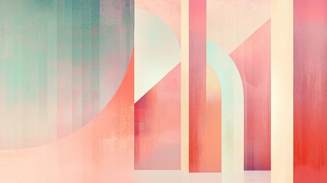 Abstract Geometric Art with Soft Pastel Colors Featuring Gradient Shapes and Lines, Ideal for Backgrounds, Textures, and Modern Design Aesthetics