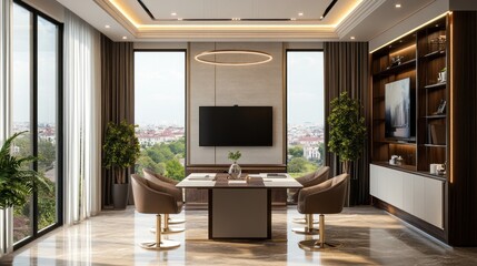 Fototapeta premium Luxurious Modern Office with City View