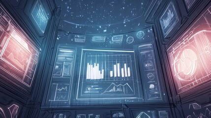 Obraz premium Hand-Drawn Tech Interface with Dynamic Graphs and Charts