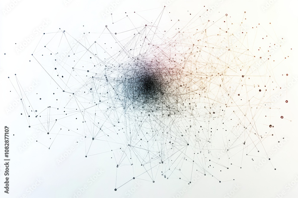 Fototapete a schematic displays a data cloud with thin lines radiating outward, symbolizing intricate network c