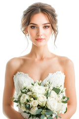 Naklejka premium A woman is holding a bouquet of white flowers. png transparent background