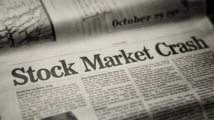 Newspaper headline highlights significant stock market crash event