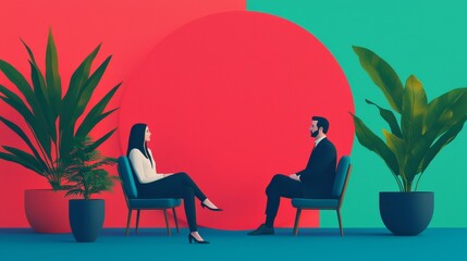 Engaging dialogue between influencers modern office setting digital content creation vibrant environment eye-level perspective brand storytelling concept