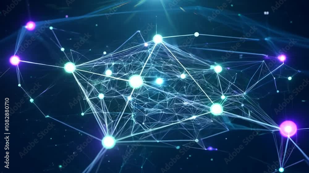 Poster futuristic network structure in abstract technology space animation generative ai