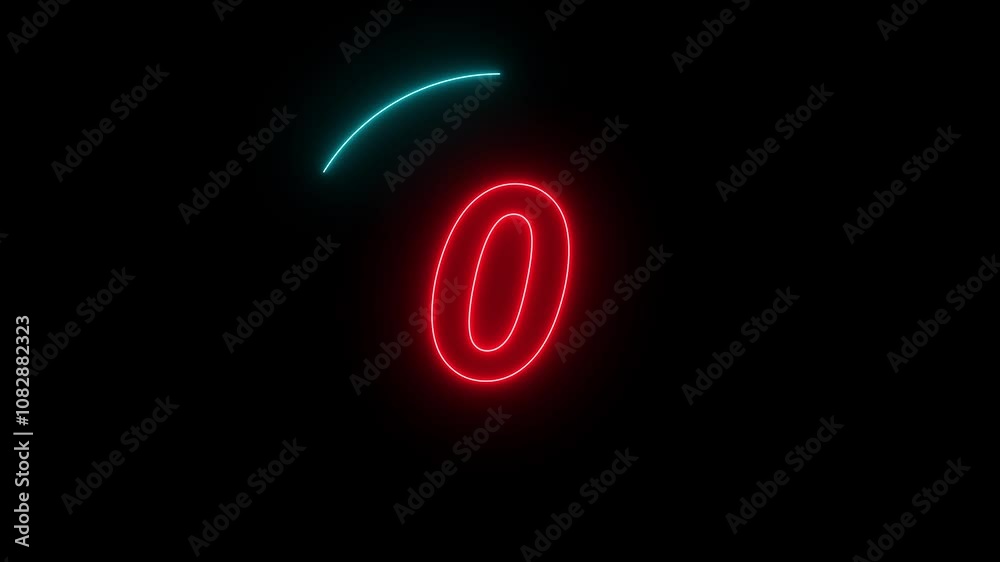 Wall mural neon bright glowing countdown timer from 5 to 0 seconds. countdown from 5 to 0 ,glowing neon numbers