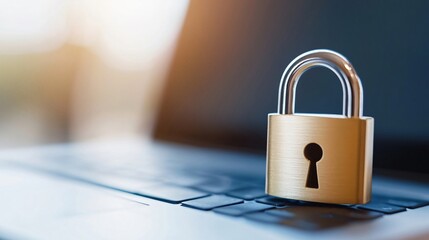 Representation of cybersecurity and data protection in the digital world with a closed padlock on a laptop keyboard