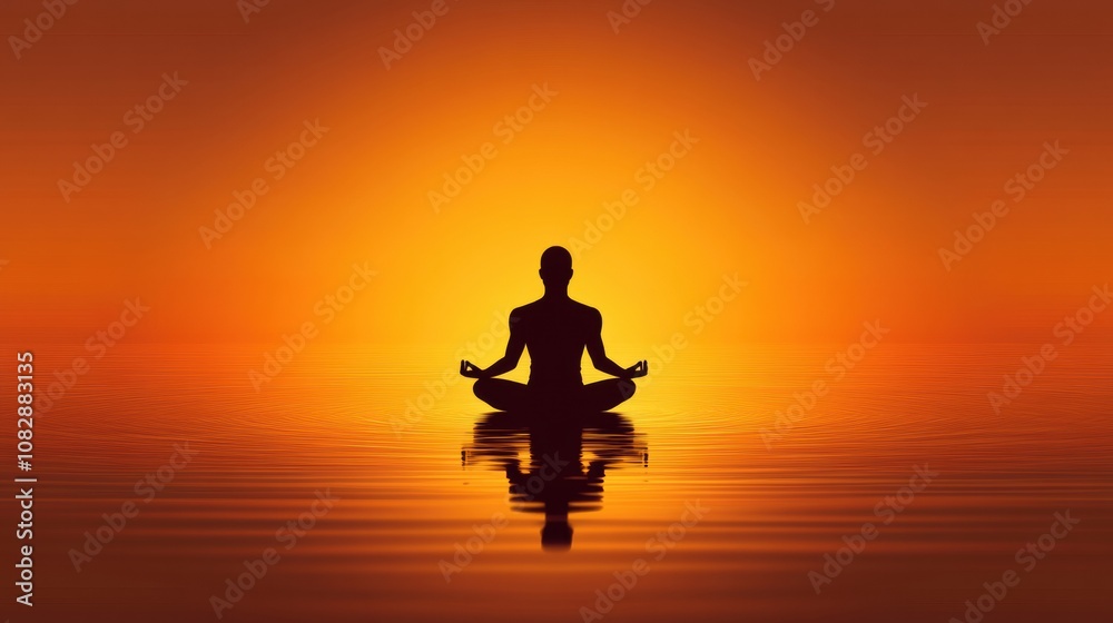 Aufkleber a person sits in a meditative pose against a vibrant sunset backdrop, reflecting calmness and sereni