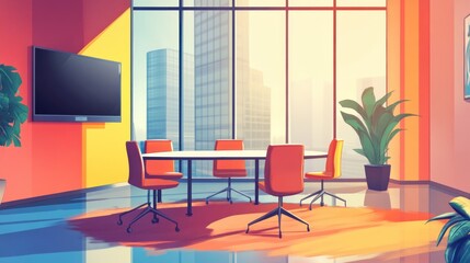 Modern Office Meeting Room with City View
