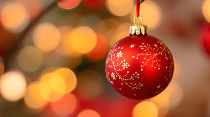 Fototapeta premium The red christmas ball metallic effect isolated.