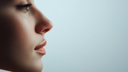 Naklejka premium Sensual personal care close-up female face profile soft lighting calm background intimate perspective