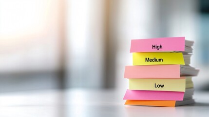 Using sticky notes to prioritize documents, representing effective task management and office organization