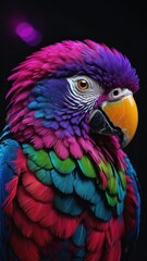 Obraz premium Colorful Parrot Perched Elegantly With Vibrant Feathers Against a Dark Background
