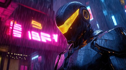 Cyberpunk Robot in the Rain