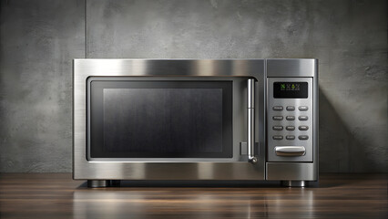 Obraz premium Stainless Steel Microwave and Digital Scale on Dark Wall. Perfect for: Kitchen Expos, Home Upgrades, Cooking Shows