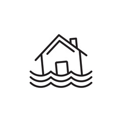 Flooded House thin line vector icon.