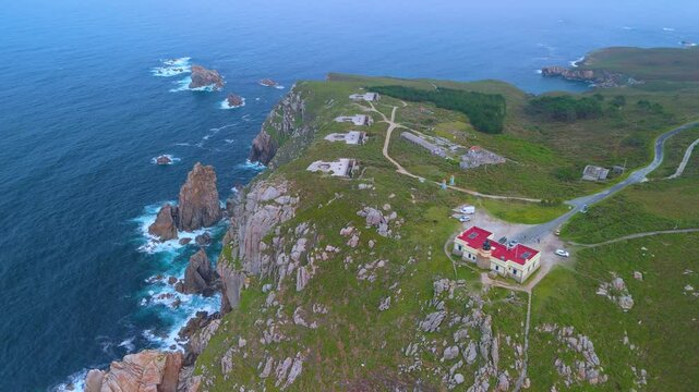 Aerial view from a drone of the surroundings of the Lighthouse and the Batteries of Cabo Prior in the parish of Cobas. Ferrol. Province of La Coru&ntilde;a. Galicia. Spain. Europe