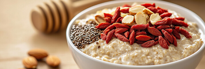 Healthy Oatmeal Bowl with Nuts, Seeds, and Goji Berries