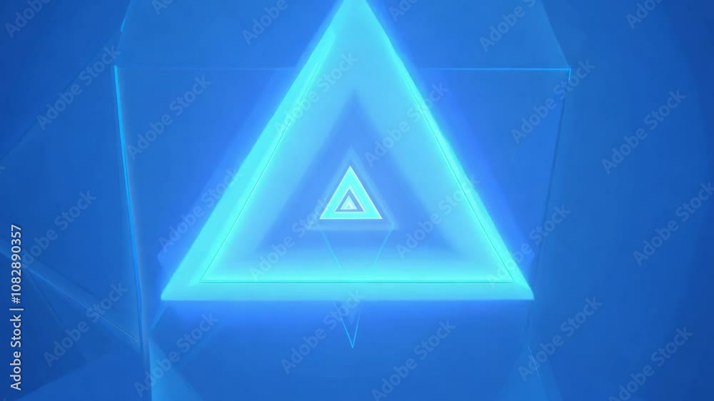 Poster abstract blue background with moving and rotating triangle shapes generative ai