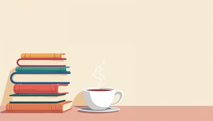 Flat illustration of book stack and tea cup