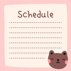 Cute to do list template. Kawaii design of daily planner, schedule or checklist. Perfect for agenda, planning, memo, notes, self-organization. Vector hand-drawn illustration. Stationery for children.