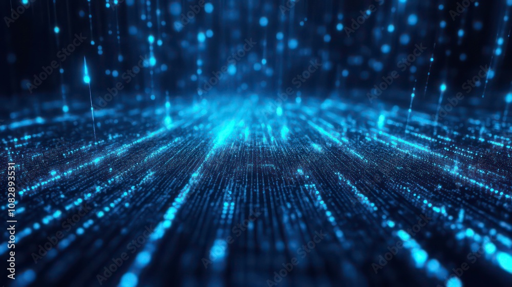Poster blue digital binary data on computer screen background