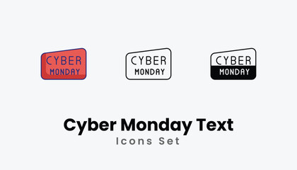 Cyber Monday Text Icons thin line and glyph vector icon stock illustration