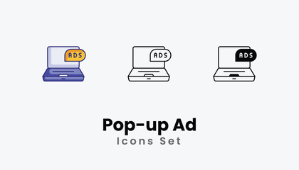 Pop-up Ad Icons thin line and glyph vector icon stock illustration