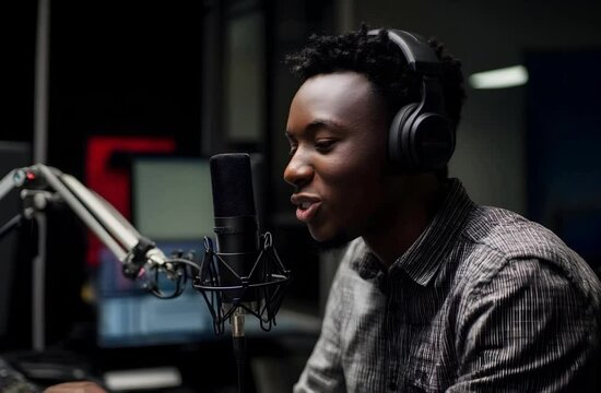 Reporter doing a radio show