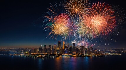 Fototapeta premium colorful fireworks on night sky background 