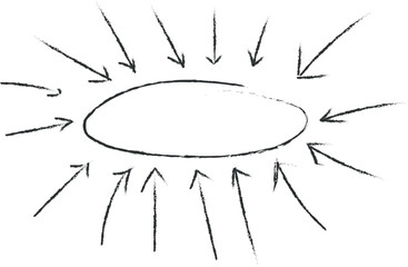 A circle surrounded by arrows to point to a word hand drawing style, scribble doodle vector illustration on white background