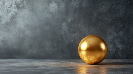 A minimalist composition of a single golden sphere on a dark, matte metallic background
