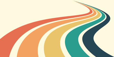 Retrofuturism poster design in trendy retro line style. Modern art poster retro vintage style 70s stripes background template lines shapes vector design.