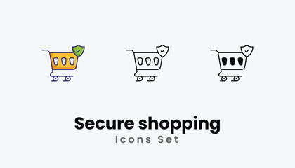 Secure shopping Icons thin line and glyph vector icon stock illustration