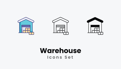 Warehouse Icons thin line and glyph vector icon stock illustration