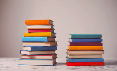 Stack of books with the top one being blue and the bottom one being red