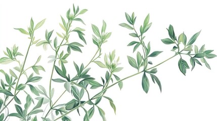Fototapeta premium A watercolor illustration of delicate green leaves and stems isolated on a white background.