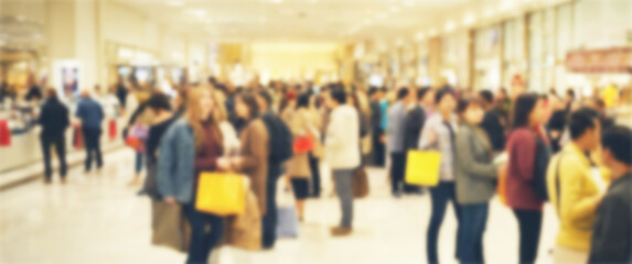 Blurred background of a thrill of the hunt is evident on the faces of eager shoppers, black friday, shopping