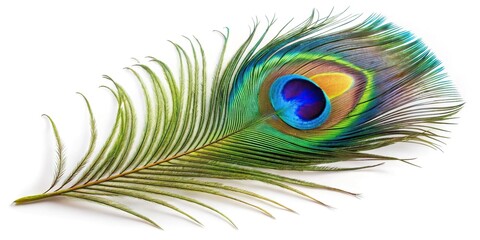 Obraz premium colorful peacock feather isolated on white background