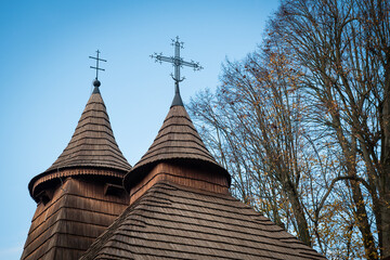 Shingle roof of Greek Catholic wooden church of St Lucas the Evangelist in Trocany, Slovakia