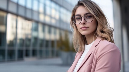 Fototapeta premium Portrait of a Woman with Blonde Hair and Glasses