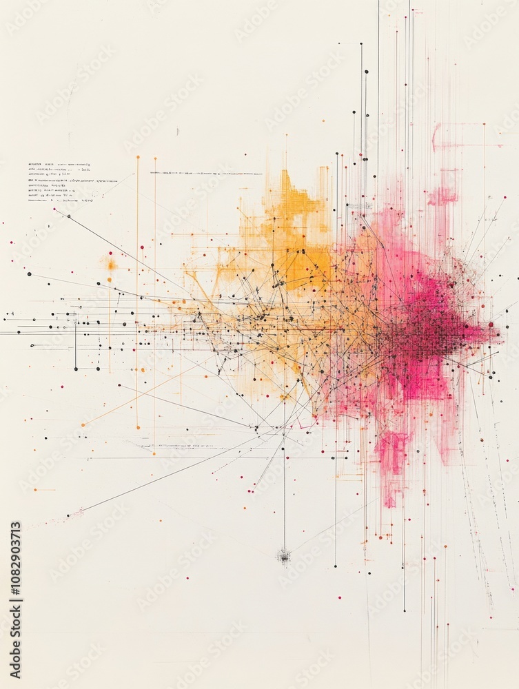 Leinwandbilder a data cloud schematic prominently displays thin lines radiating outward, representing complex netwo