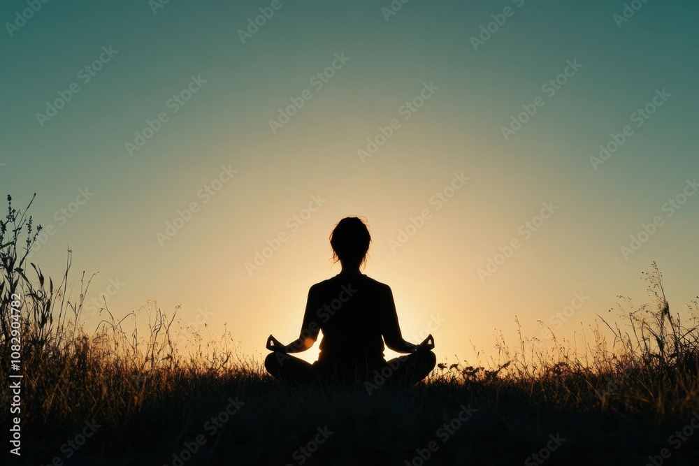 Aufkleber the silhouette of an individual sits peacefully in a meditative pose, embraced by the warm colors of